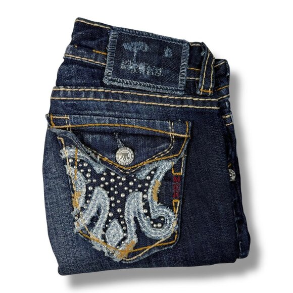 Mek Denim Jeans Womens Sz 26/32 Clayton Slim Boot Low-Rise Embroidered Flap - Picture 2 of 16